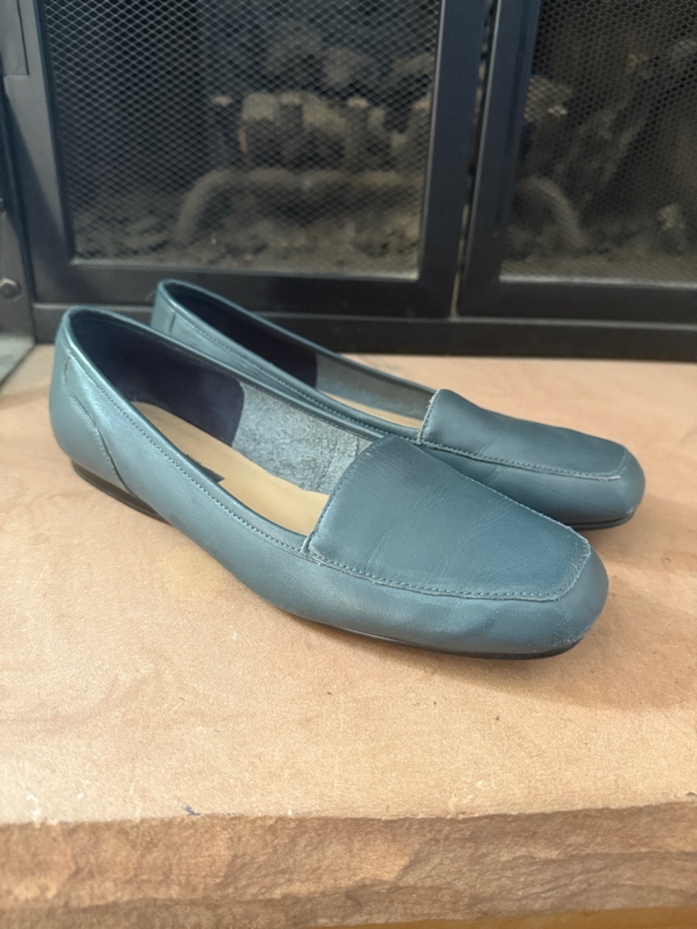 Vintage 80s 90s Enzo Angiolini Blue Teal Leather Slip On Liberty Loafers 7.5M